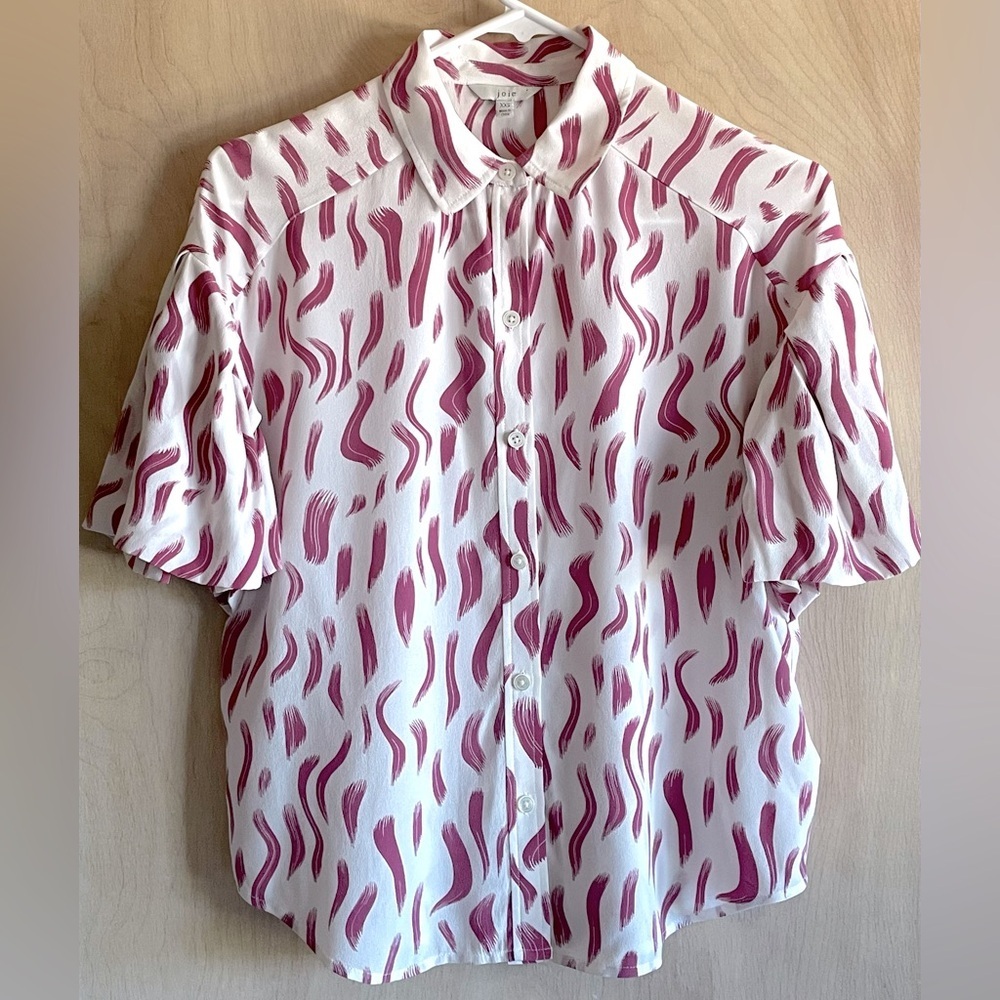 Joie Taormina Blouse Xxs 100% Silk Printed Button Front Top Women’s